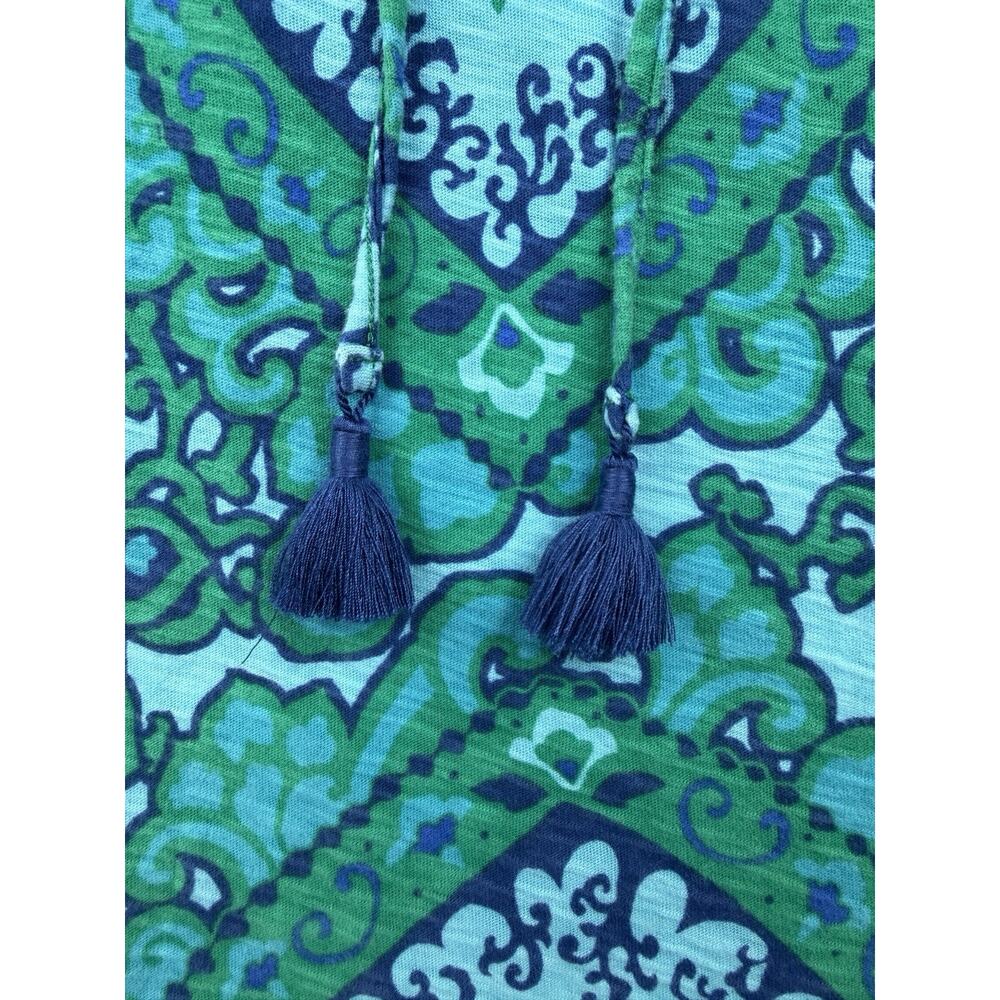 TOMMY BAHAMA Dress Batik Print Knit Green Blue Cap Sleeve Drawstring Waist Large - Picture 4 of 10
